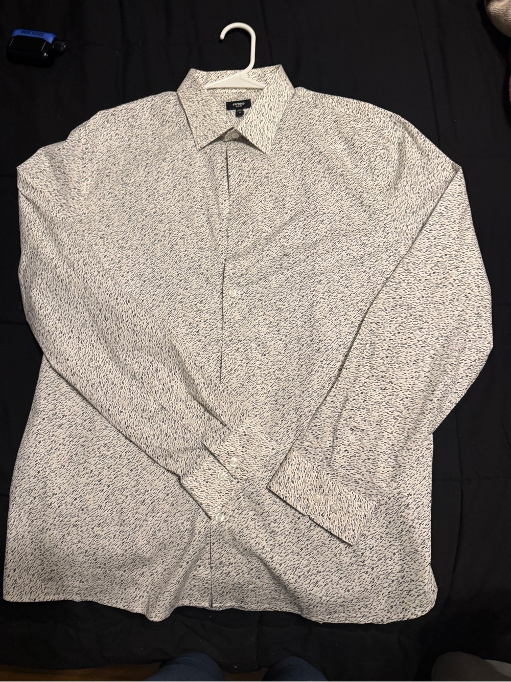Express Men’s Long-Sleeve Dress Shirt - White with Black Microprint